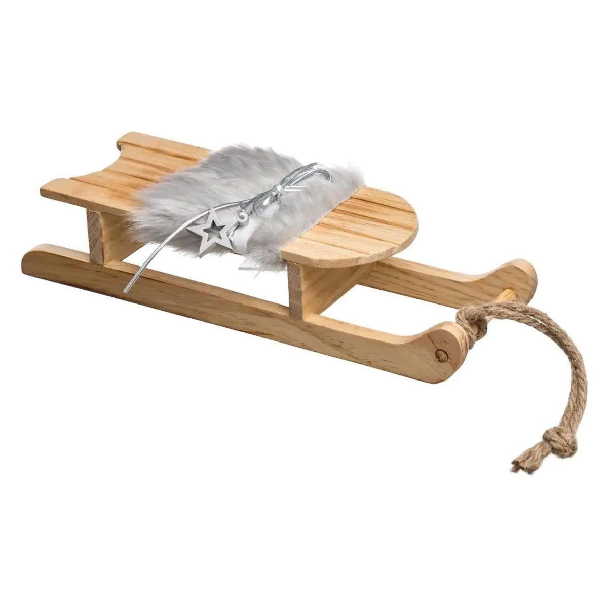 ATMOSPHERA Sujet de Noël  Luge Fourrure  30cm Naturel & Gris