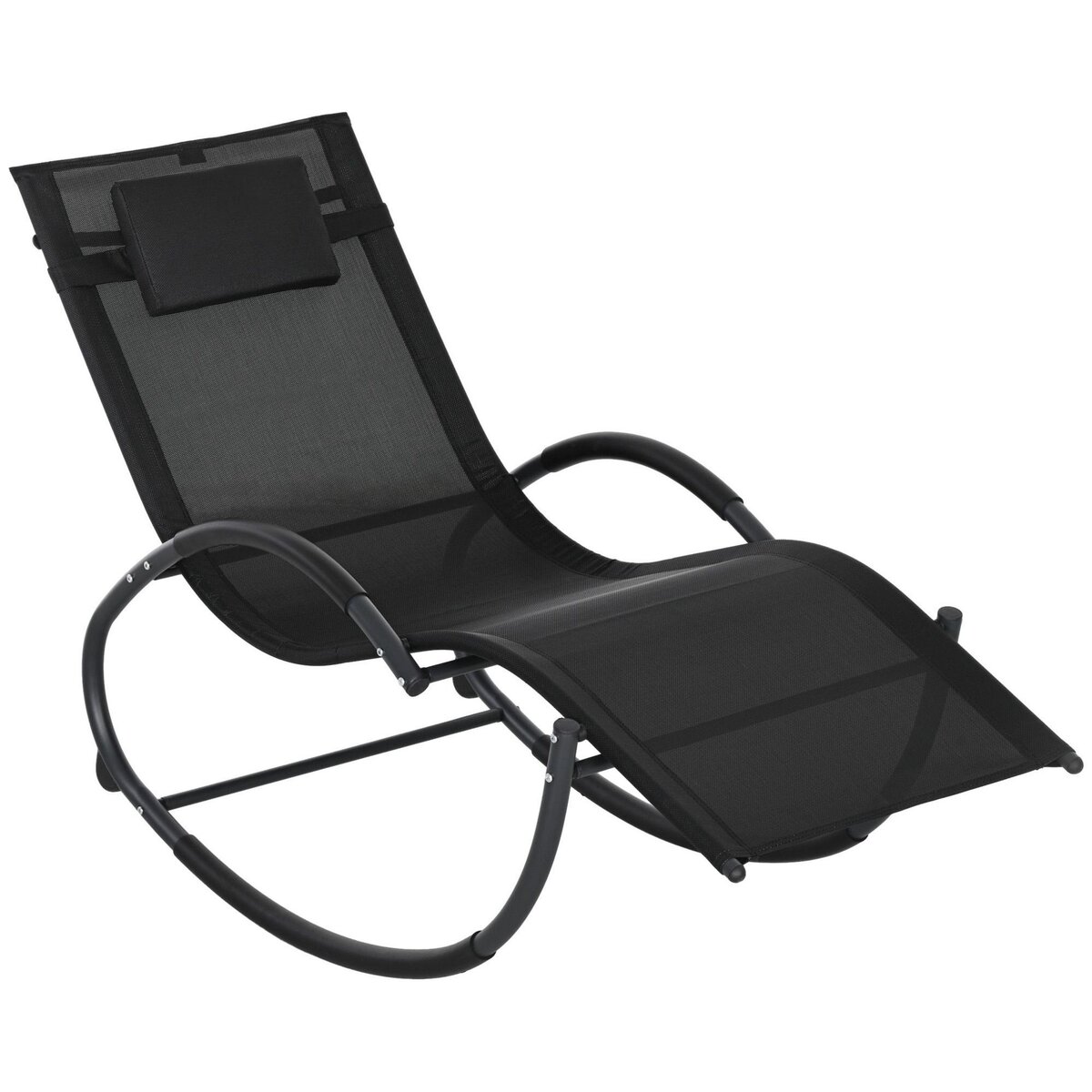 OUTSUNNY Chaise longue à bascule rocking chair design contemporain métal textilène noir
