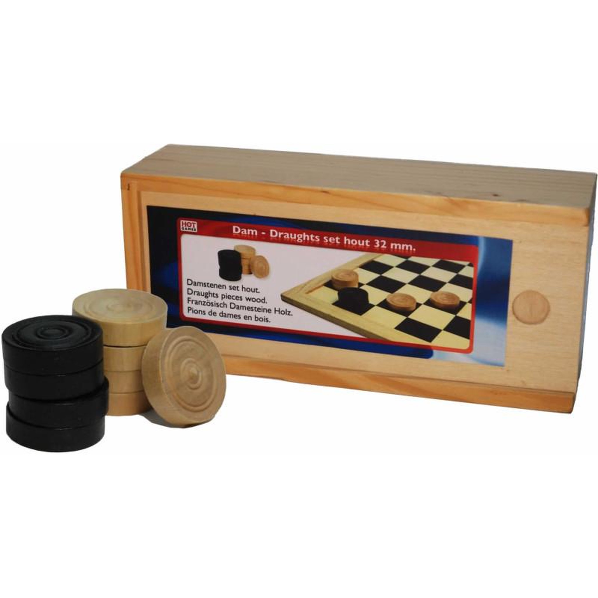 Hot Games HOT GAMES Pions de jeu de dames en bois avec boite de rangement Alice