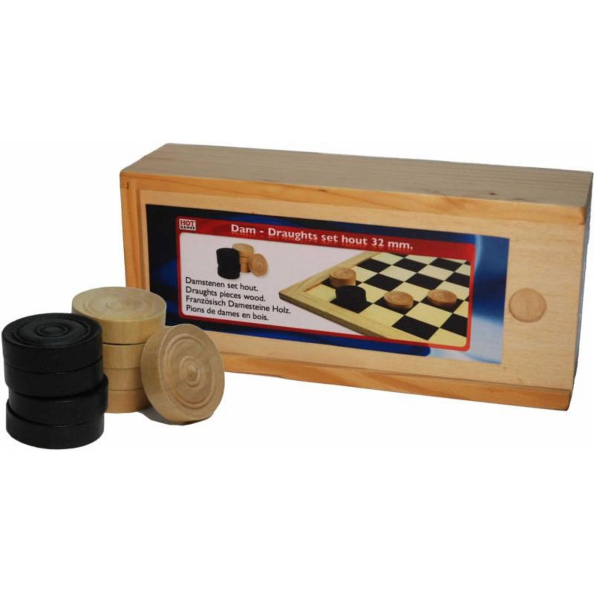 Hot Games HOT GAMES Pions de jeu de dames en bois avec boite de rangement Alice