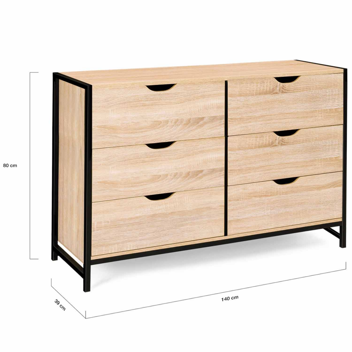 ID MARKET Commode 6 tiroirs DETROIT XXL 140 cm design industriel