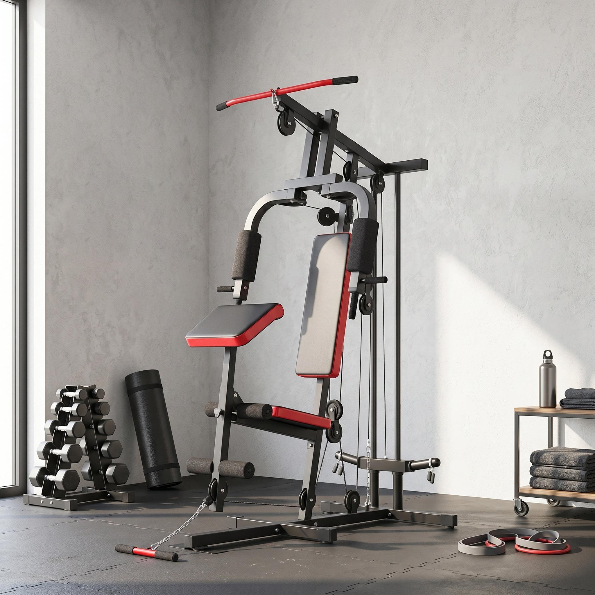 Voir la diapositive 4 : HOMCOM Station de musculation fitness entrainement complet développé couché butterfly barre latissimus curler