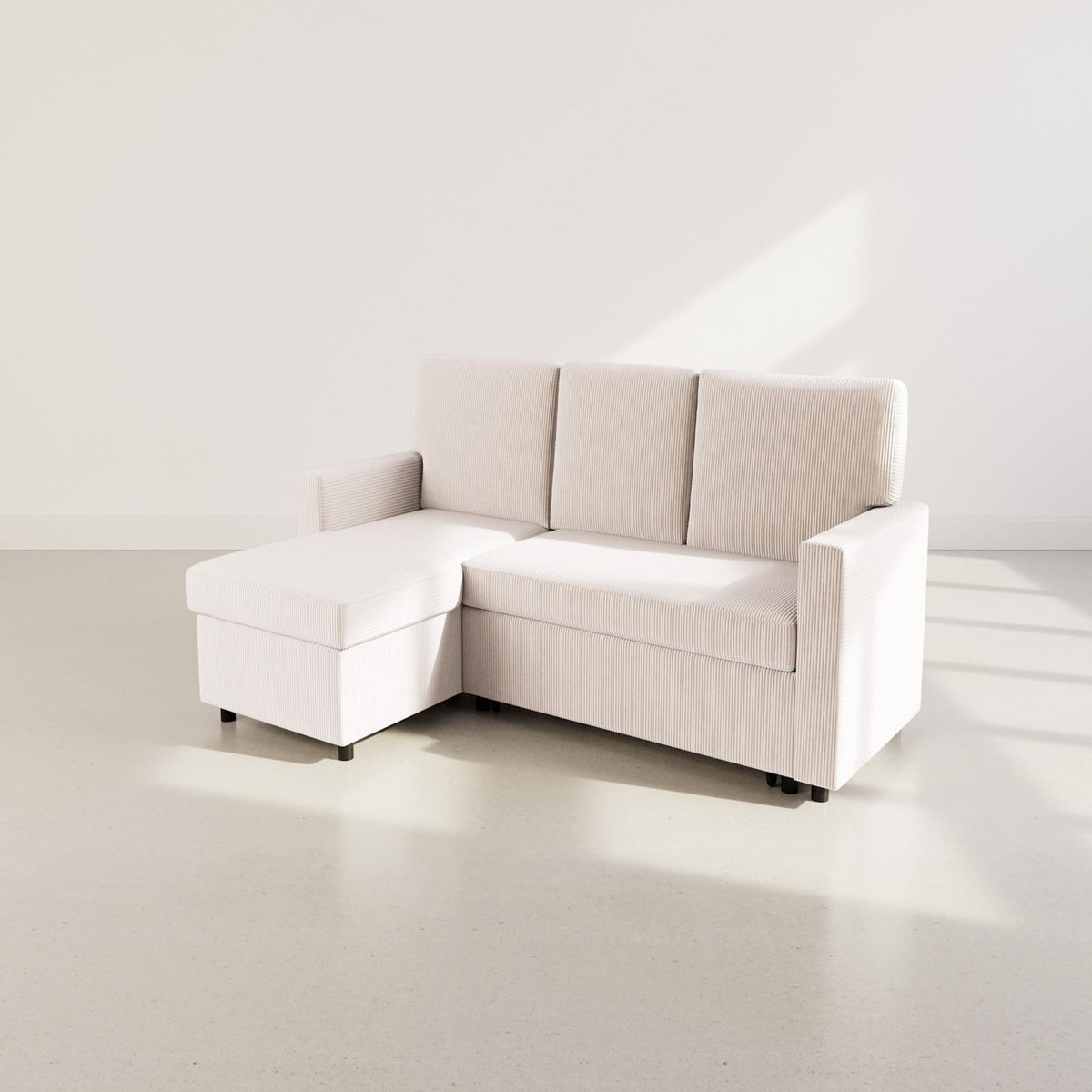 BEST MOBILIER Meiya - canapé d'angle réversible 4 places convertible avec coffre en velours côtelé