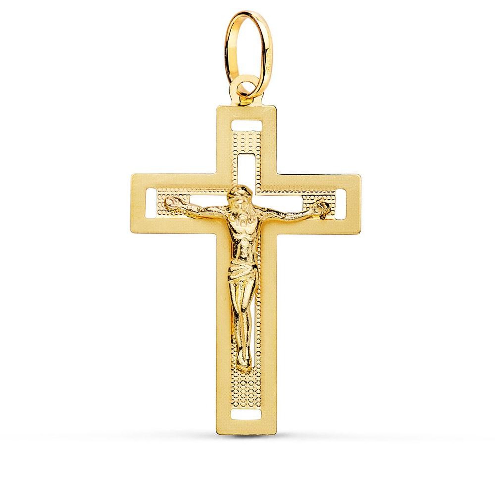 L'ATELIER D'AZUR Pendentif  - Médaille Christ sur la Croix Or 18 Carats 750 Jaune - Chaine Offerte