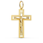 L'ATELIER D'AZUR Pendentif  - Médaille Christ sur la Croix Or 18 Carats 750 Jaune - Chaine Offerte