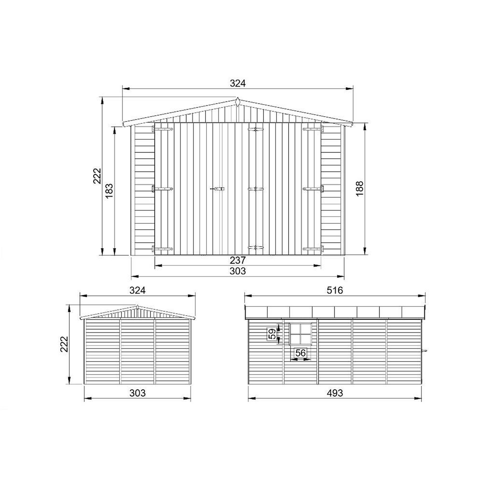 Voir la diapositive 6 : TIMBELA Garage en Bois Naturel - H222x516x324 cm/15 m² M101