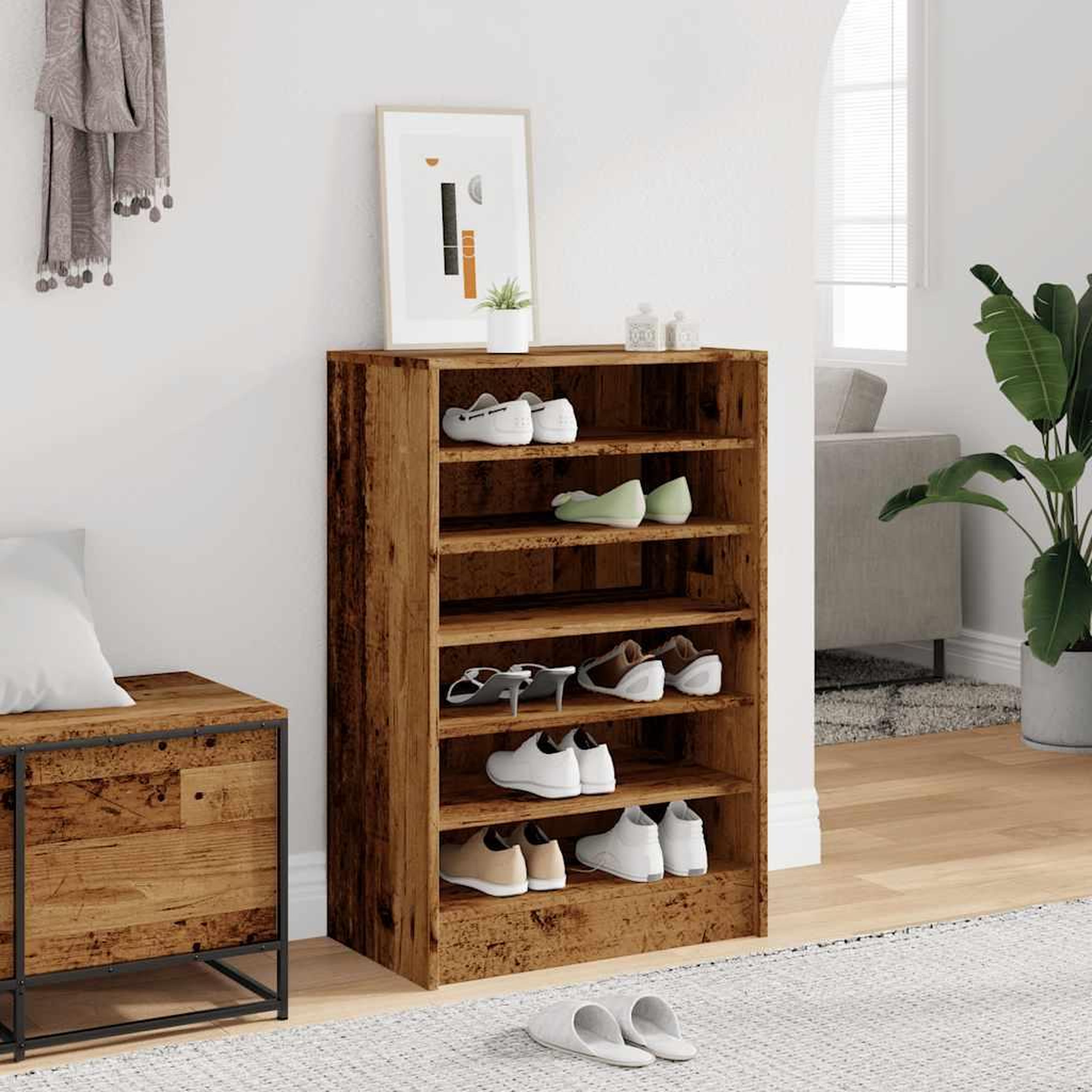 Voir la diapositive 3 : VIDAXL Armoire a chaussures vieux bois 60x35x92 cm bois d'ingenierie