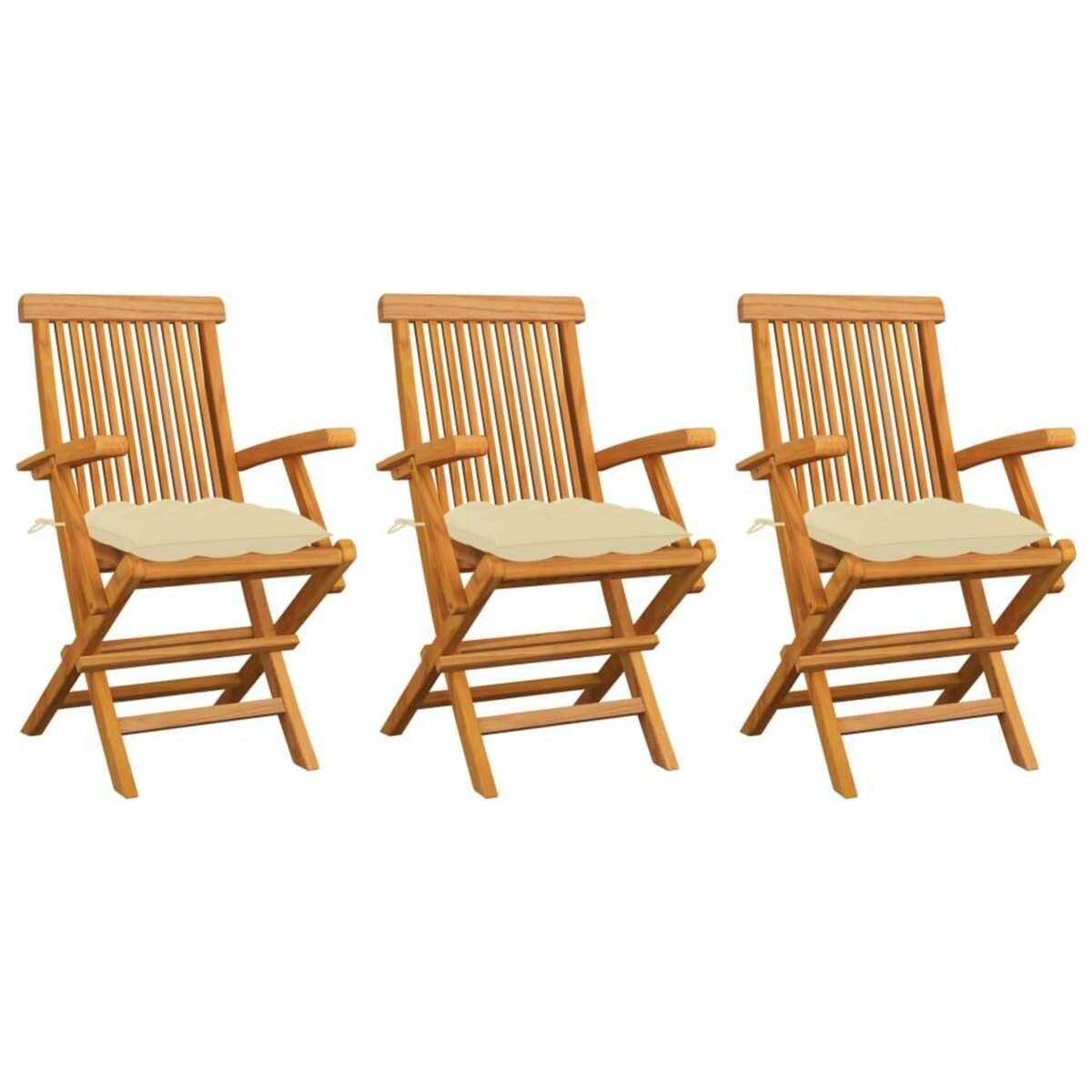VIDAXL Chaises de jardin et coussins blanc creme lot de 3 Teck massif
