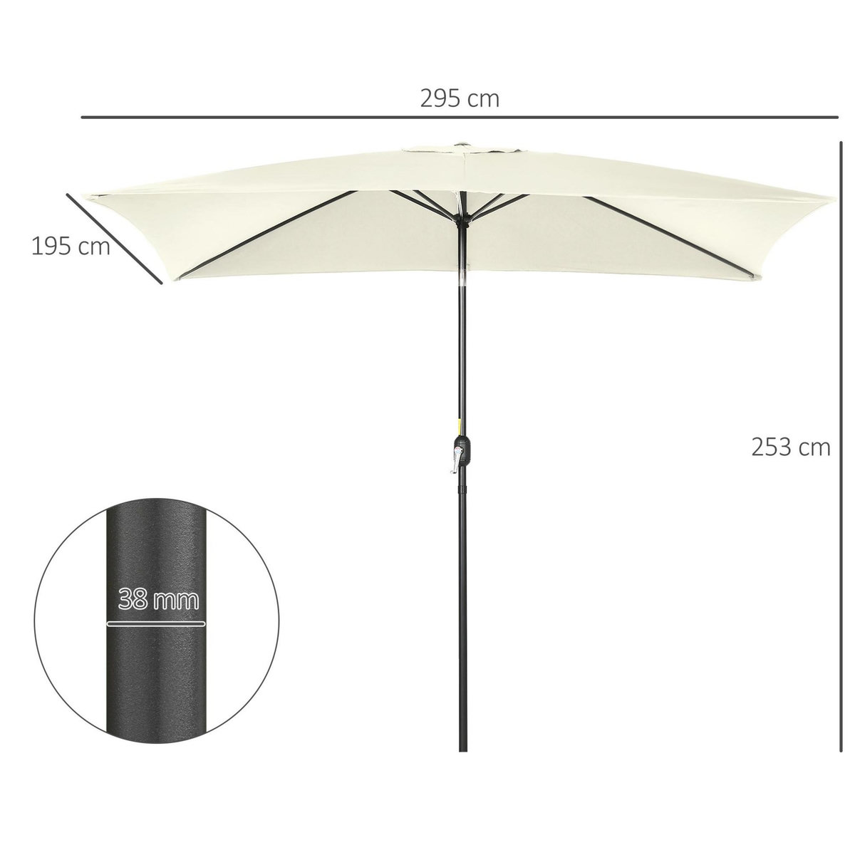 OUTSUNNY Parasol inclinable rectangulaire métal polyester haute densité 2,95L x 1,95l x 2,4H m crème