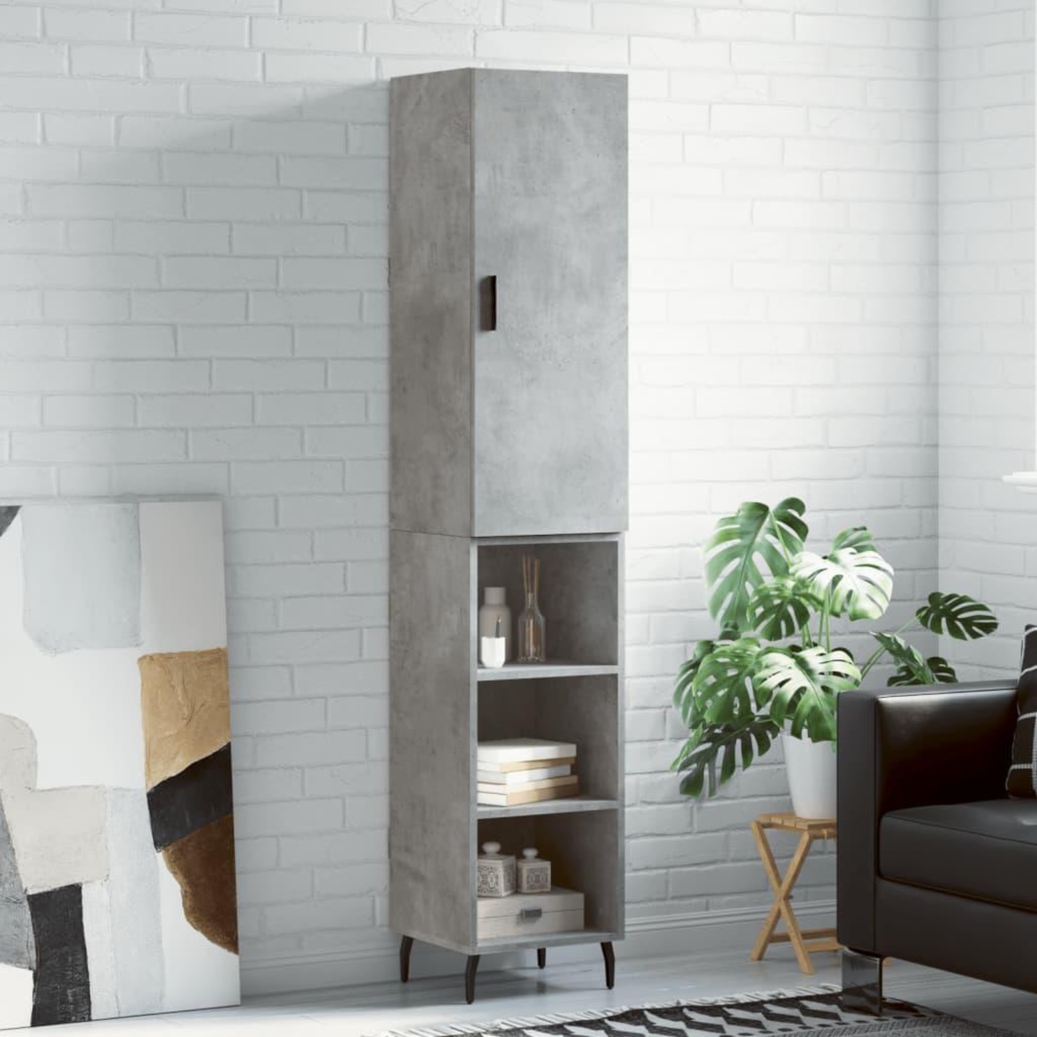 VIDAXL Buffet haut Gris beton 34,5x34x180 cm Bois d'ingenierie
