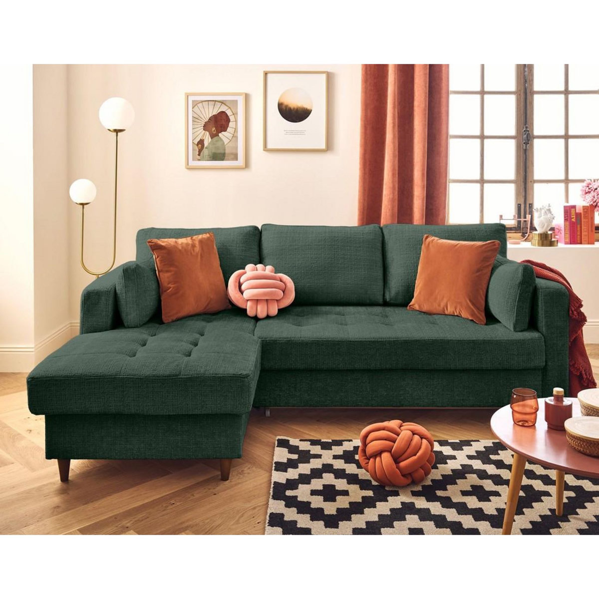 LISA DESIGN Anna - canapé d'angle gauche 4 places convertible avec coffre en velours texturé