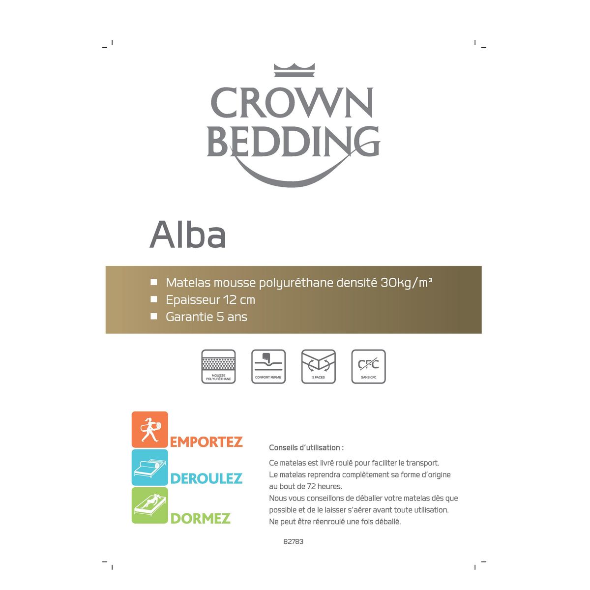 CROWN BEDDING Matelas Mousse 140x190 cm ALBA