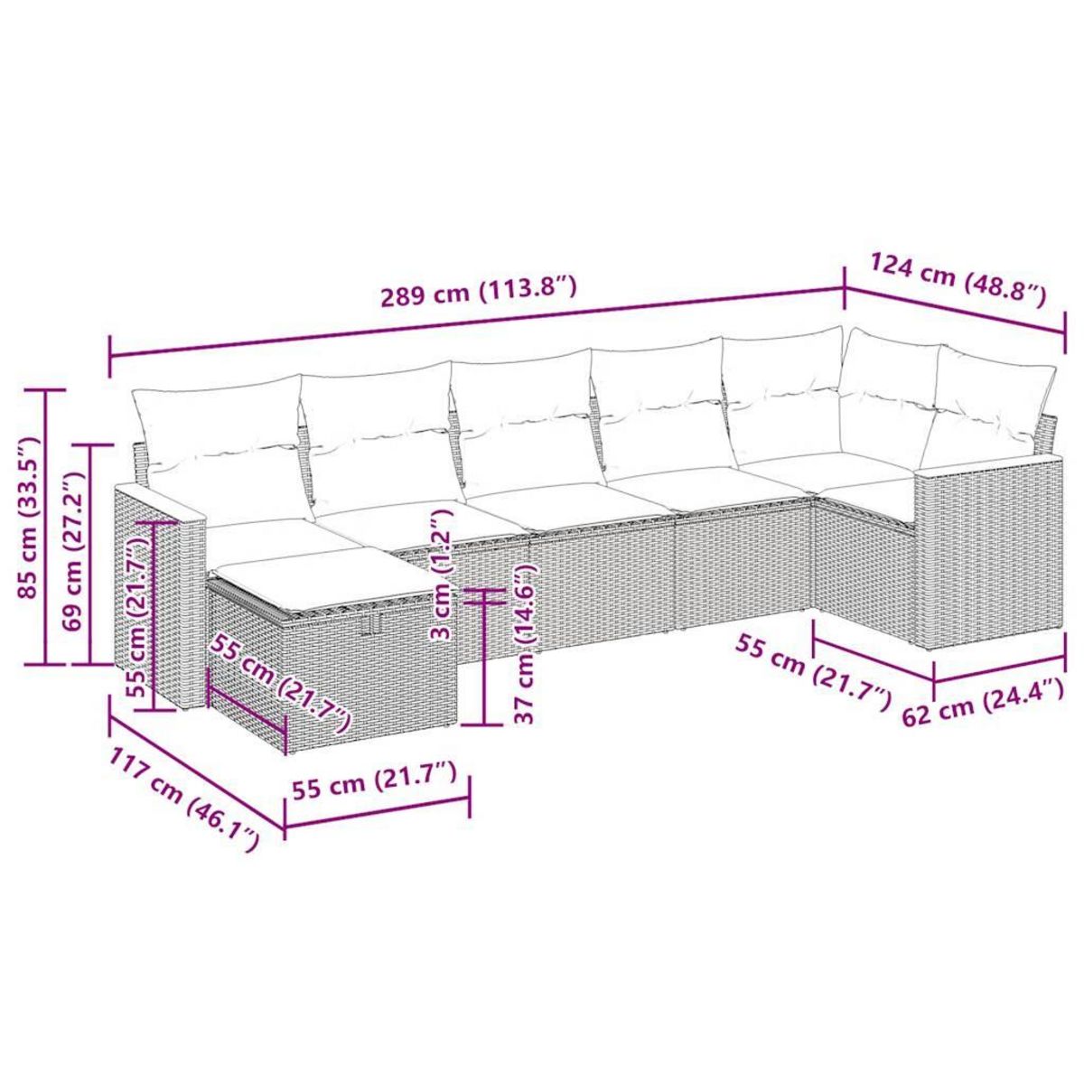 VIDAXL Salon de jardin 7 pcs avec coussins noir resine tressee
