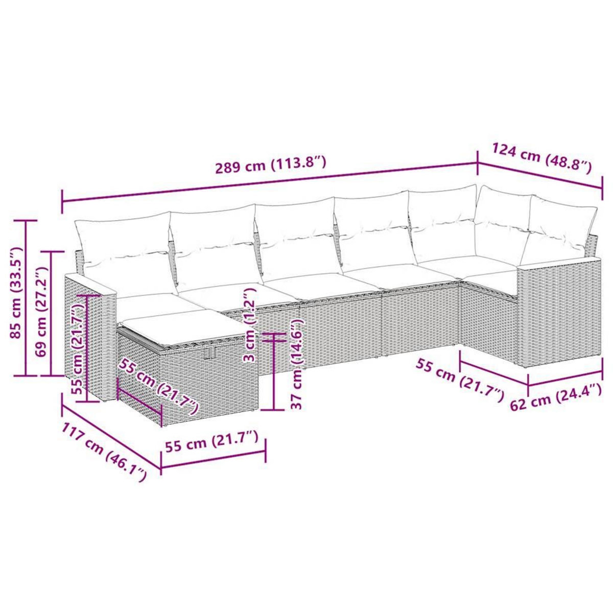 VIDAXL Salon de jardin 7 pcs avec coussins noir resine tressee