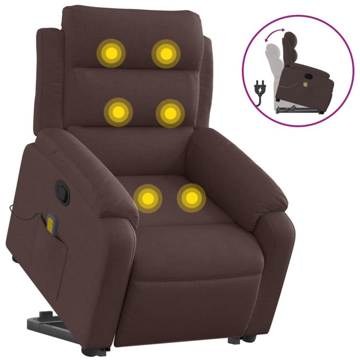 VIDAXL Fauteuil inclinable de massage Marron fonce Tissu