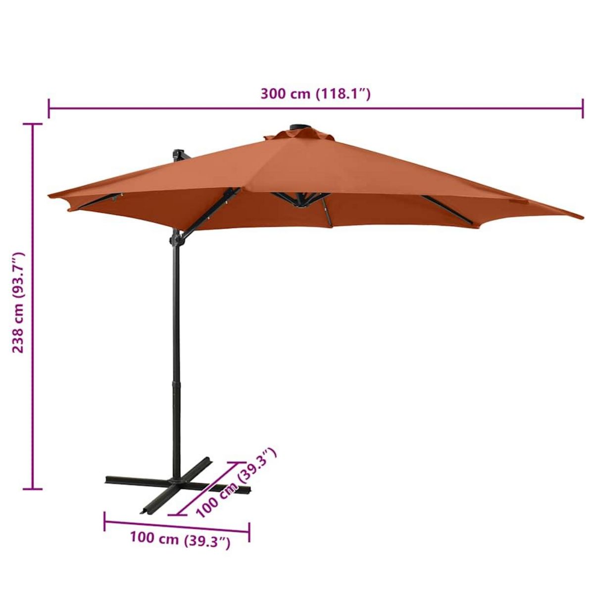 VIDAXL Parasol de jardin en porte-a-faux avec mat et lumieres LED