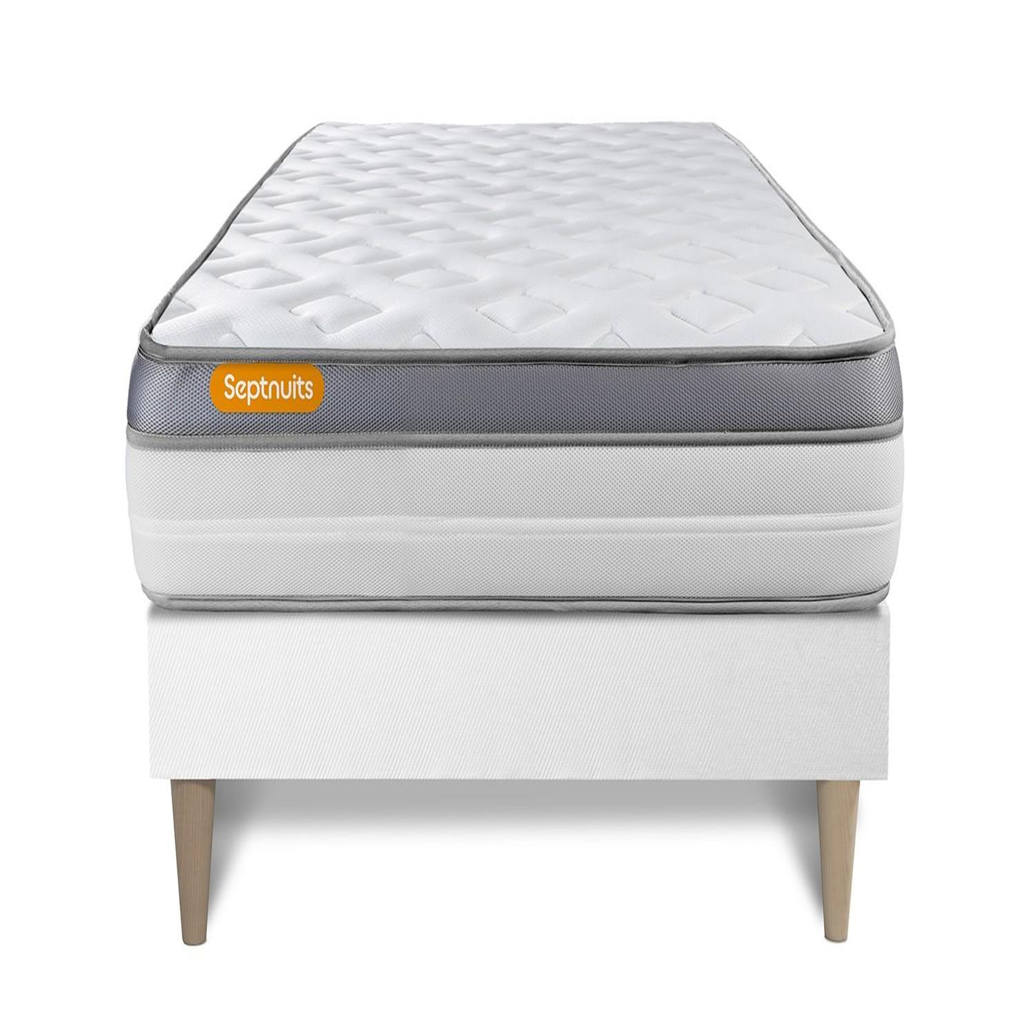 SEPTNUITS Matelas + sommier kit blanc Memo Zen Mousse à mémoire de forme MAXI épaisseur. Coloris disponibles : Blanc
