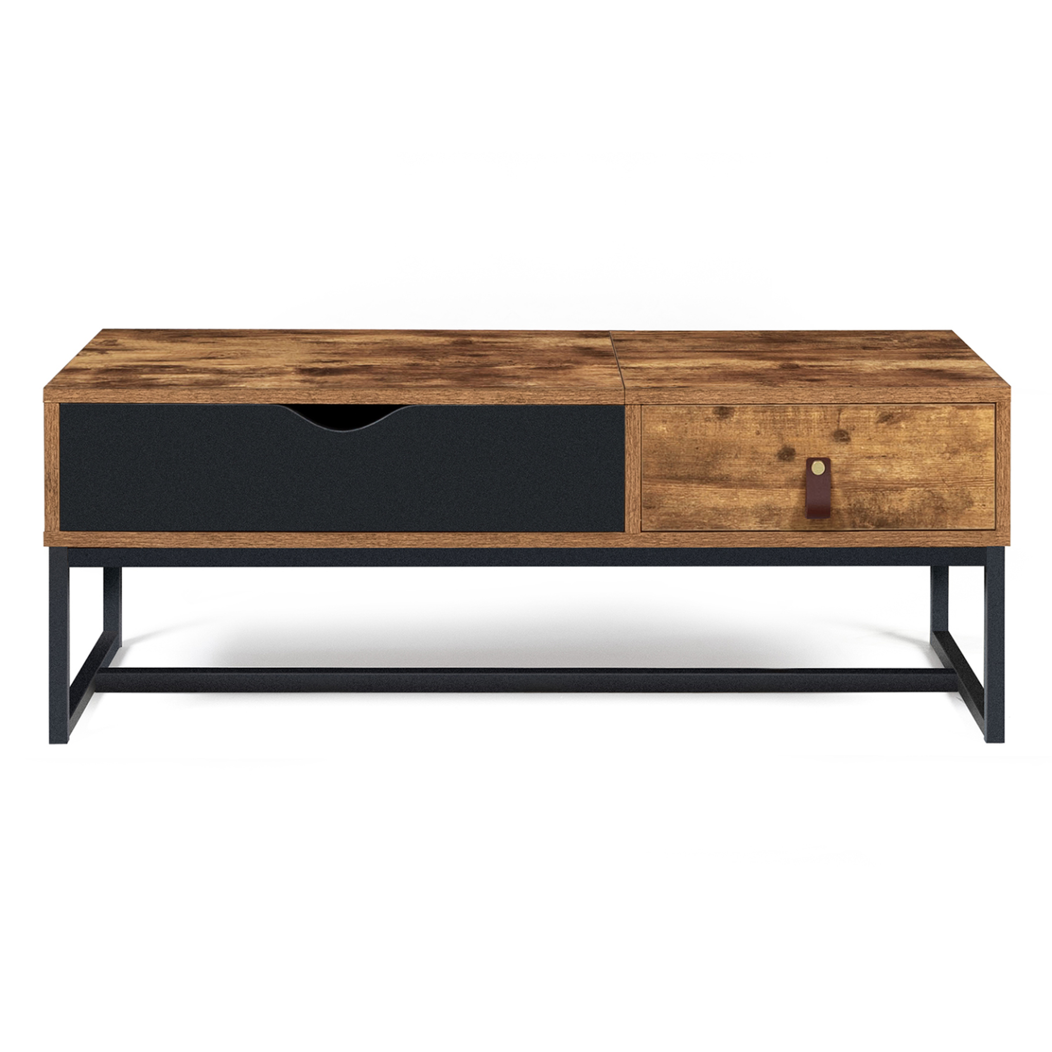 Voir la diapositive 3 : ID MARKET Table basse plateau relevable rectangulaire chicago 1 tiroir design industriel