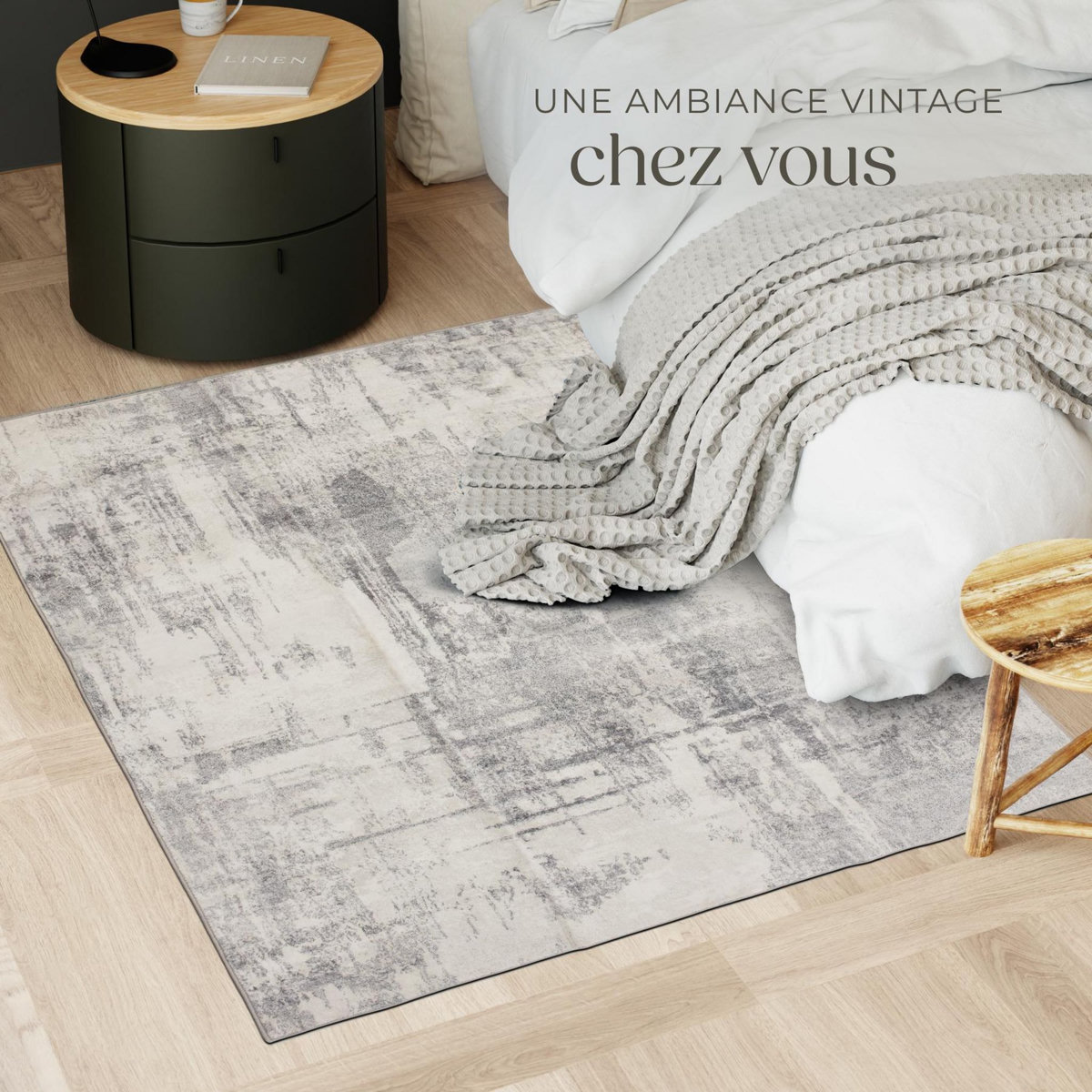 tectake Tapis design vintage à poils courts en laine synthétique et feutre beige/gris 120 x 170 cm