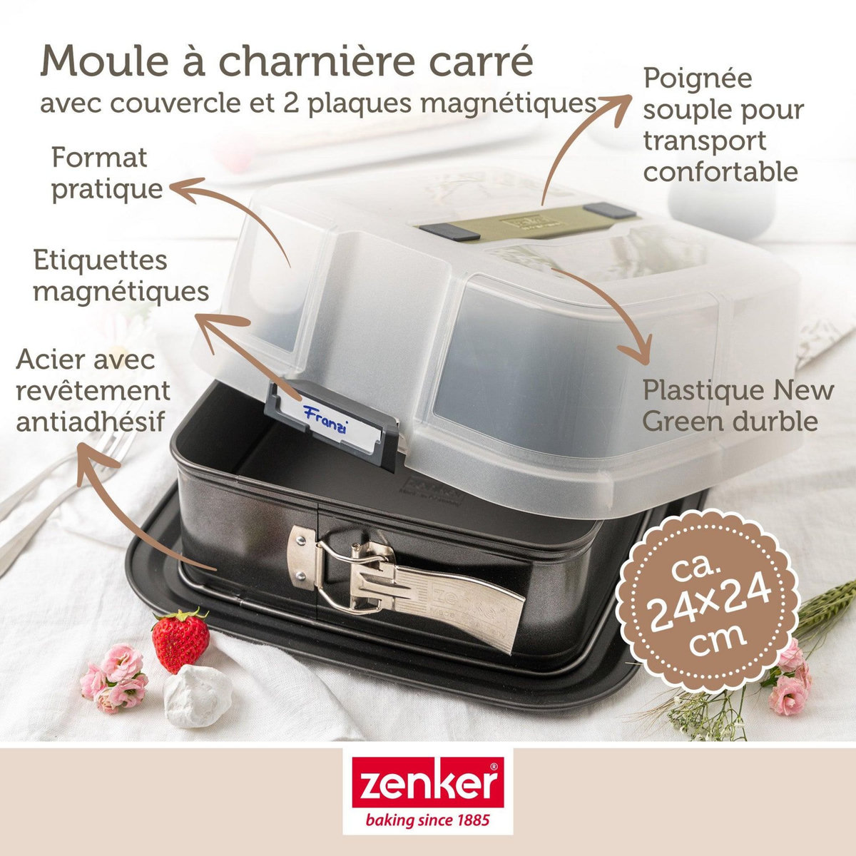ZENKER Ensemble de 2 Moules à charnière carré avec couvercle 23 cm Zenker Bake Click and Go