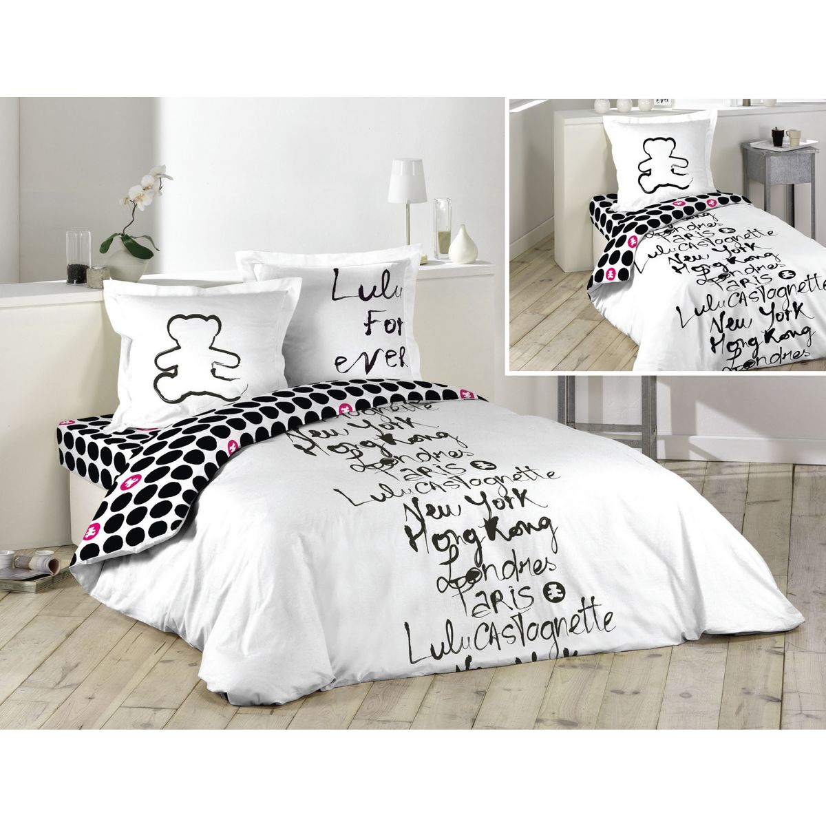 LULU CASTAGNETTE Parure housse de couette coton LULU CALLIGRAPHIE