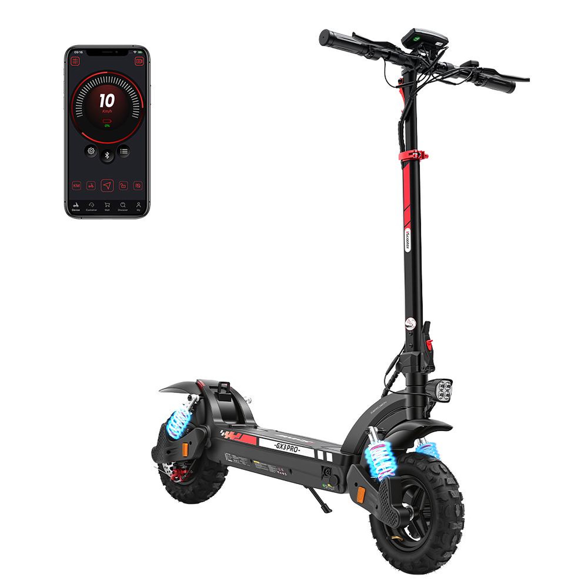 Voir la diapositive 3 : ISCOOTER iScooter GX3Pro 11  Trottinette électrique 48 V 17,5 Ah, suspension complète, tout-terrain, longue portée, noir