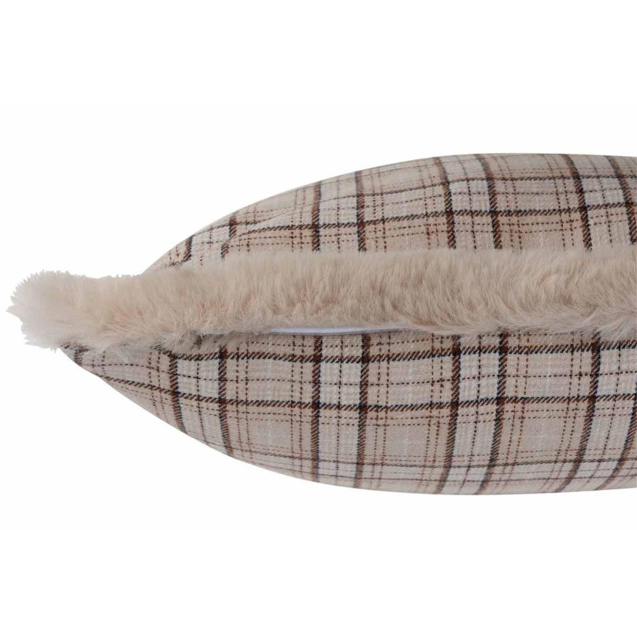 Voir la diapositive 3 : J-LINE Coussin déco imprimé  quadrille  45x45cm beige