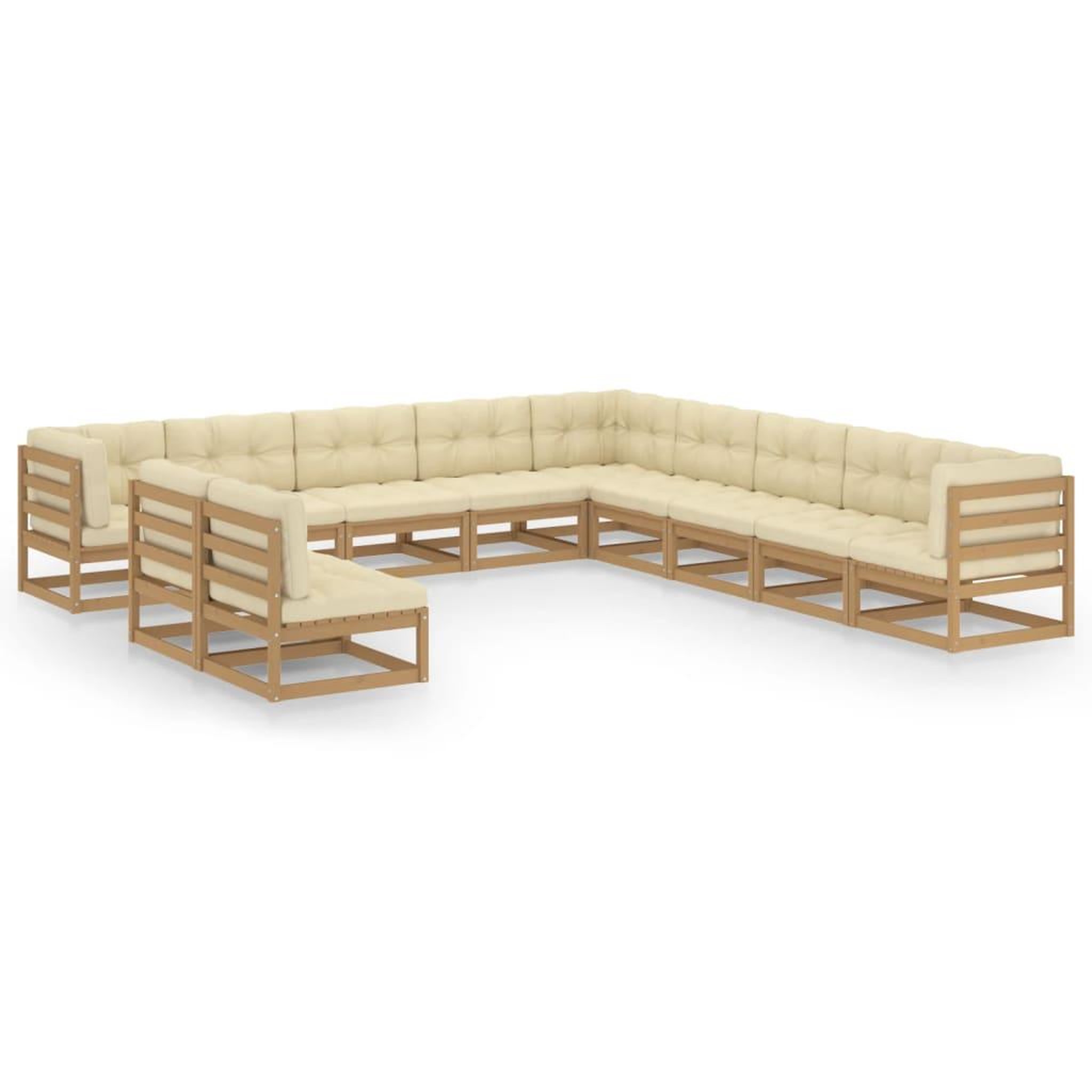 Voir la diapositive 1 : VIDAXL Salon de jardin 11 pcs avec coussins Marron miel Bois de pin
