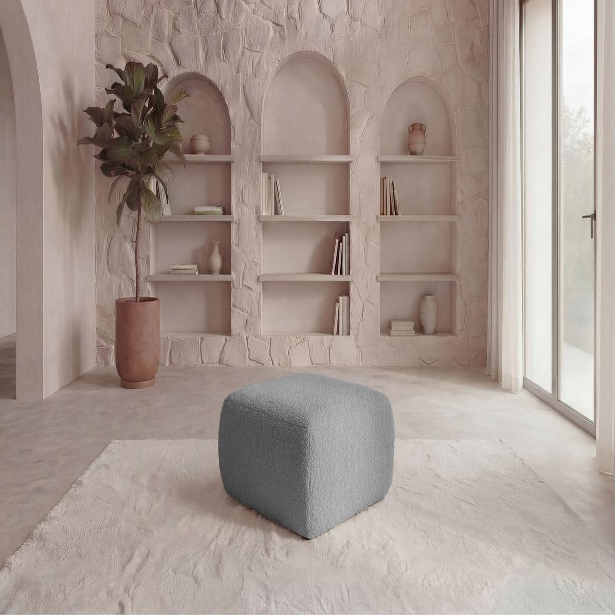 Voir la diapositive 2 : CASANOVA PARIS Ariel - pouf en tissu bouclette 80x80x40
