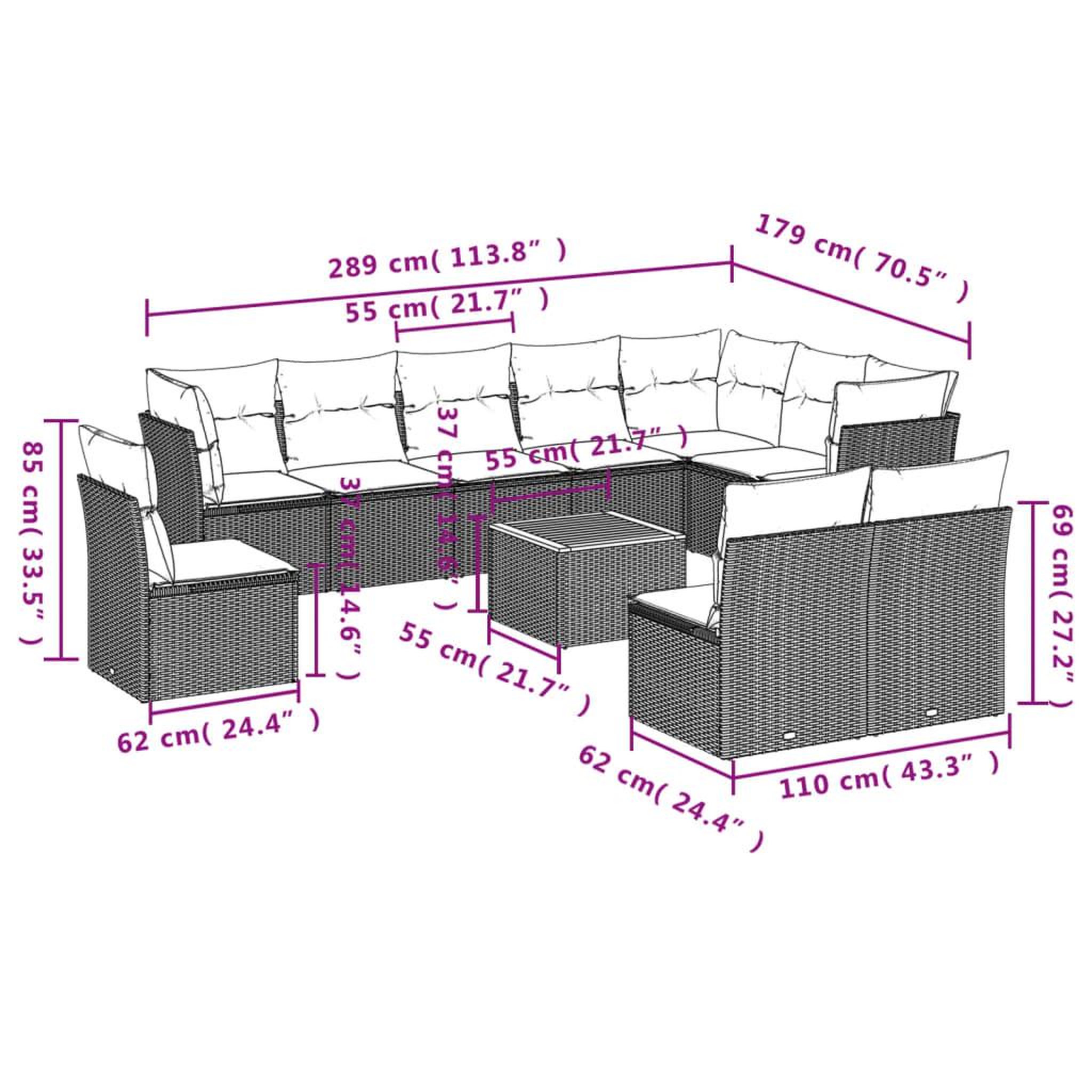 Voir la diapositive 3 : VIDAXL Salon de jardin 11 pcs avec coussins noir resine tressee