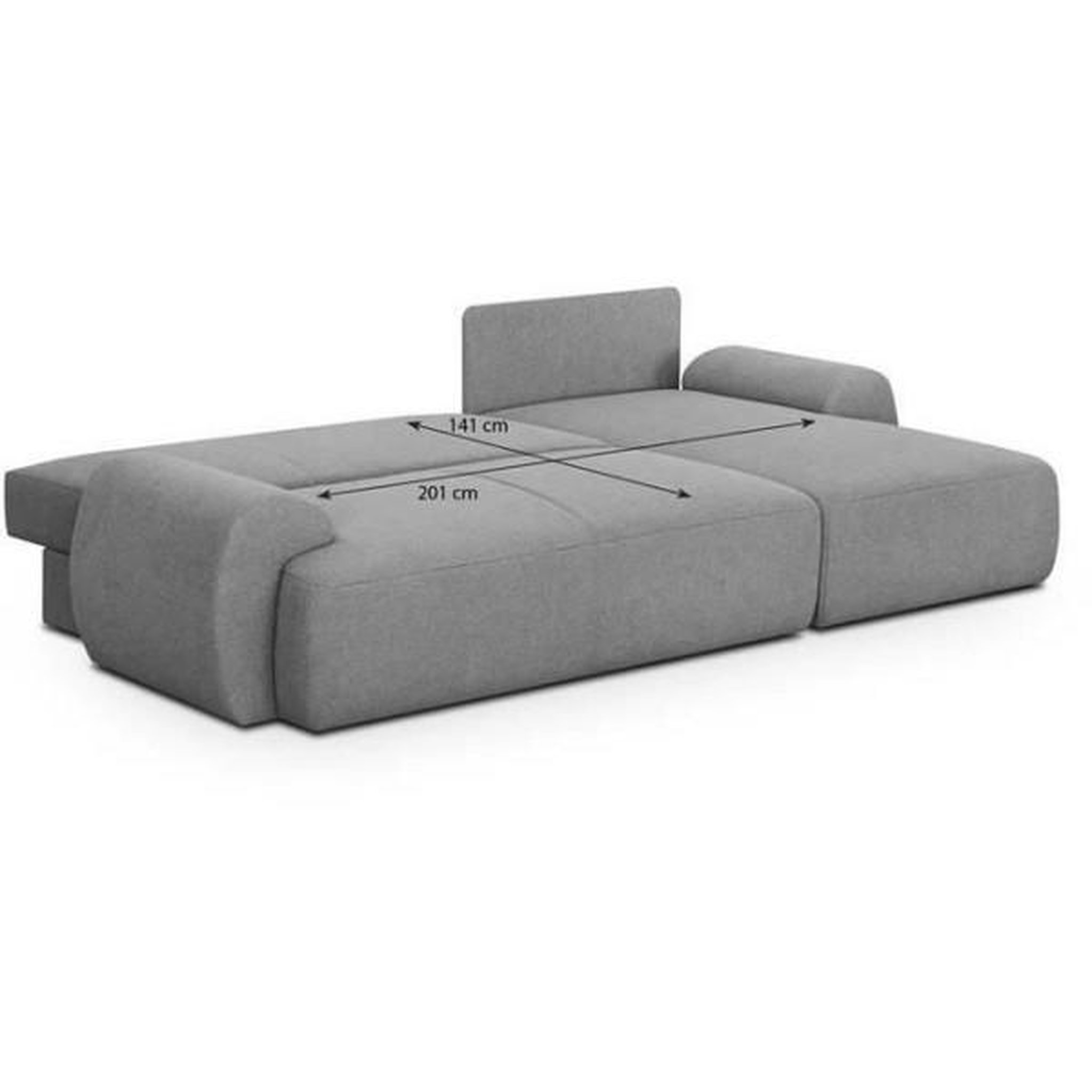 Voir la diapositive 5 : MARKET24 Canapé d'angle droit convertible MILO 4/5 places - Tissu gris - Coffre de rangement - L 264 x H 84 x P 99/145 cm