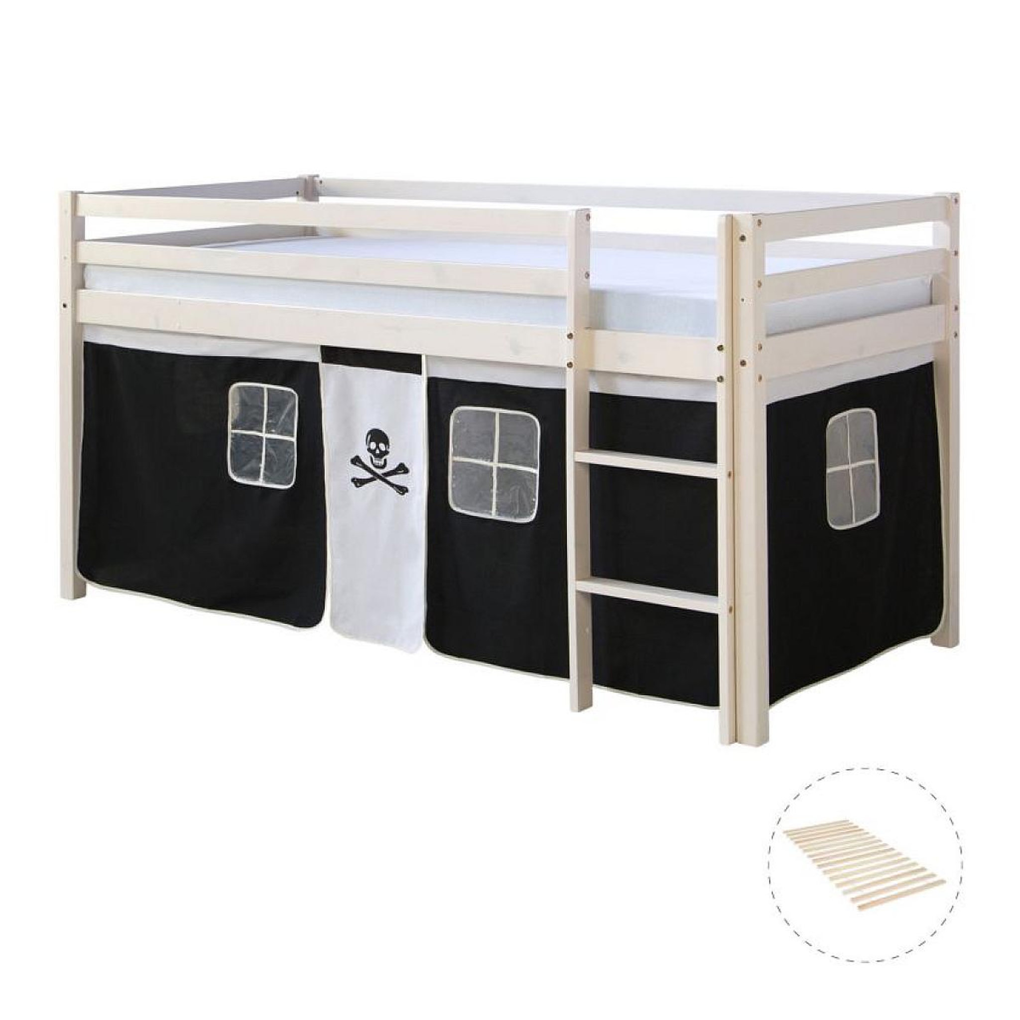Voir la diapositive 2 : HomeStyle4U Lit mi-hauteur avec rideaux - noir