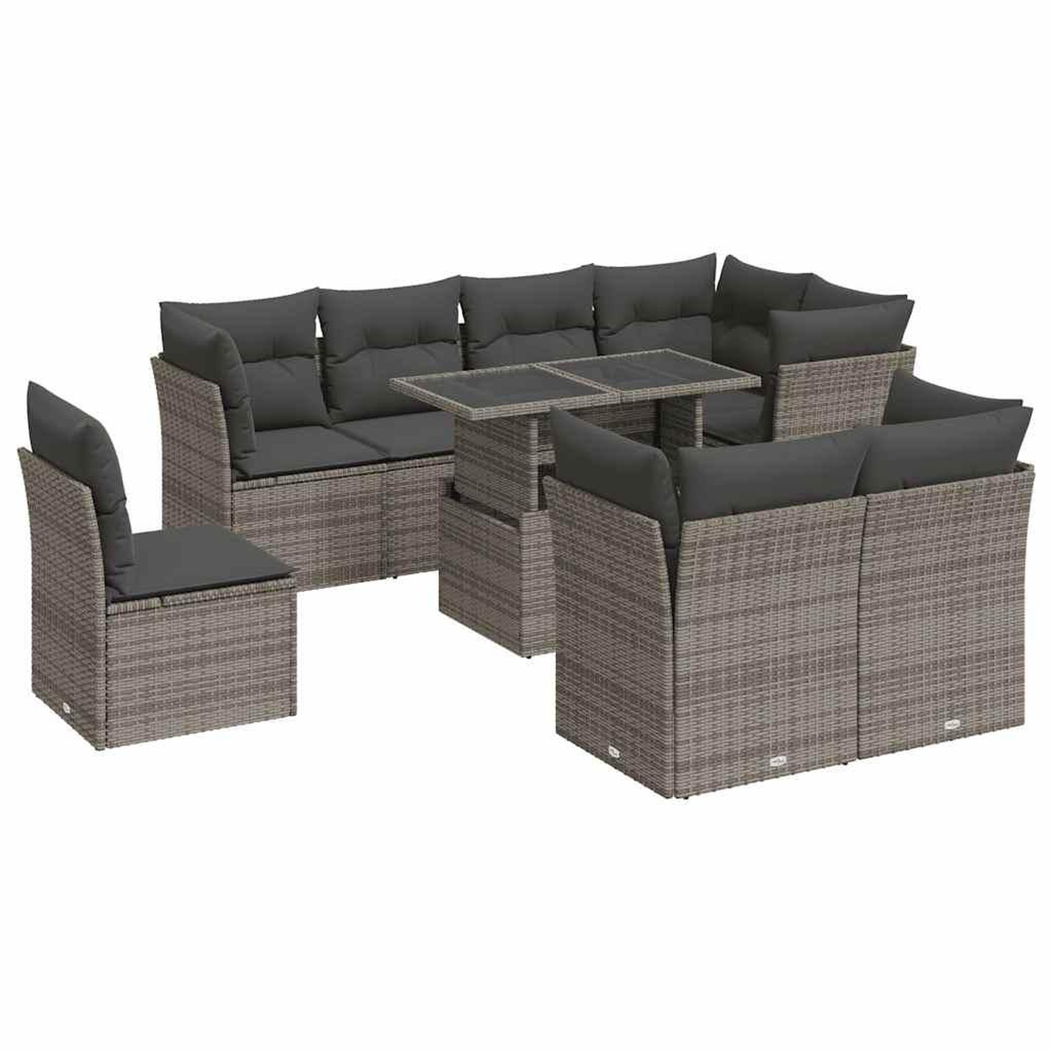 Voir la diapositive 2 : VIDAXL Salon de jardin 9 pcs avec coussins gris resine tressee