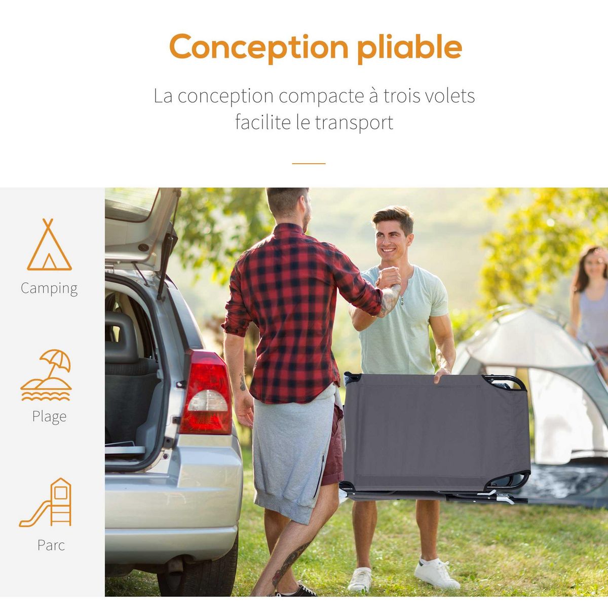 OUTSUNNY Bain de soleil pliable transat inclinable 4 positions chaise longue de lecture 3 coussins fournis gris