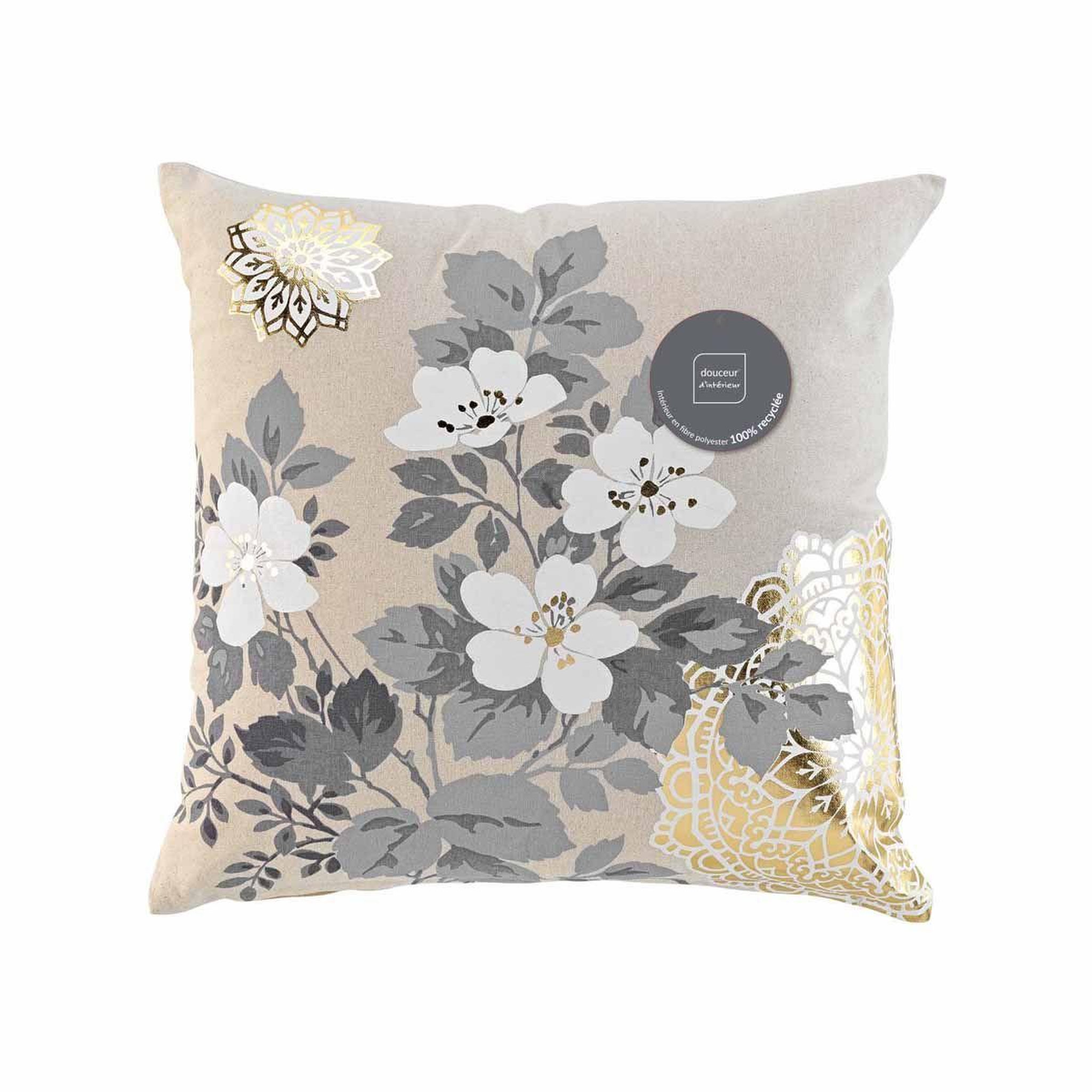 Voir la diapositive 5 : Douceur d'Intérieur Coussin déco imprimé  daya  45x45cm beige & or