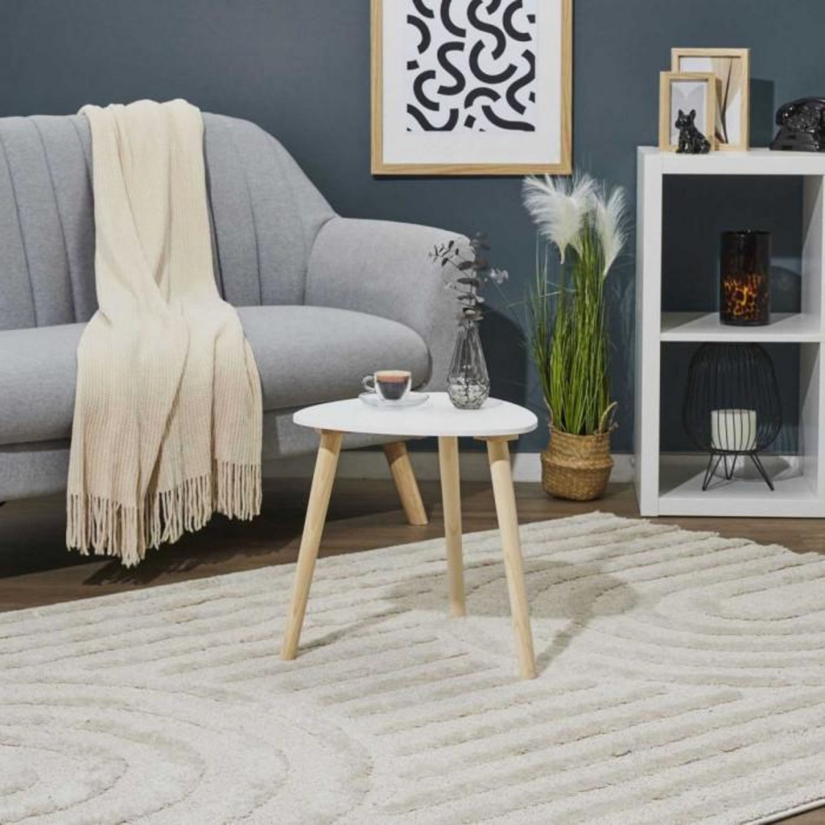 Paris Prix Table d'Appoint Scandinave  Shelly  38cm Blanc & Naturel