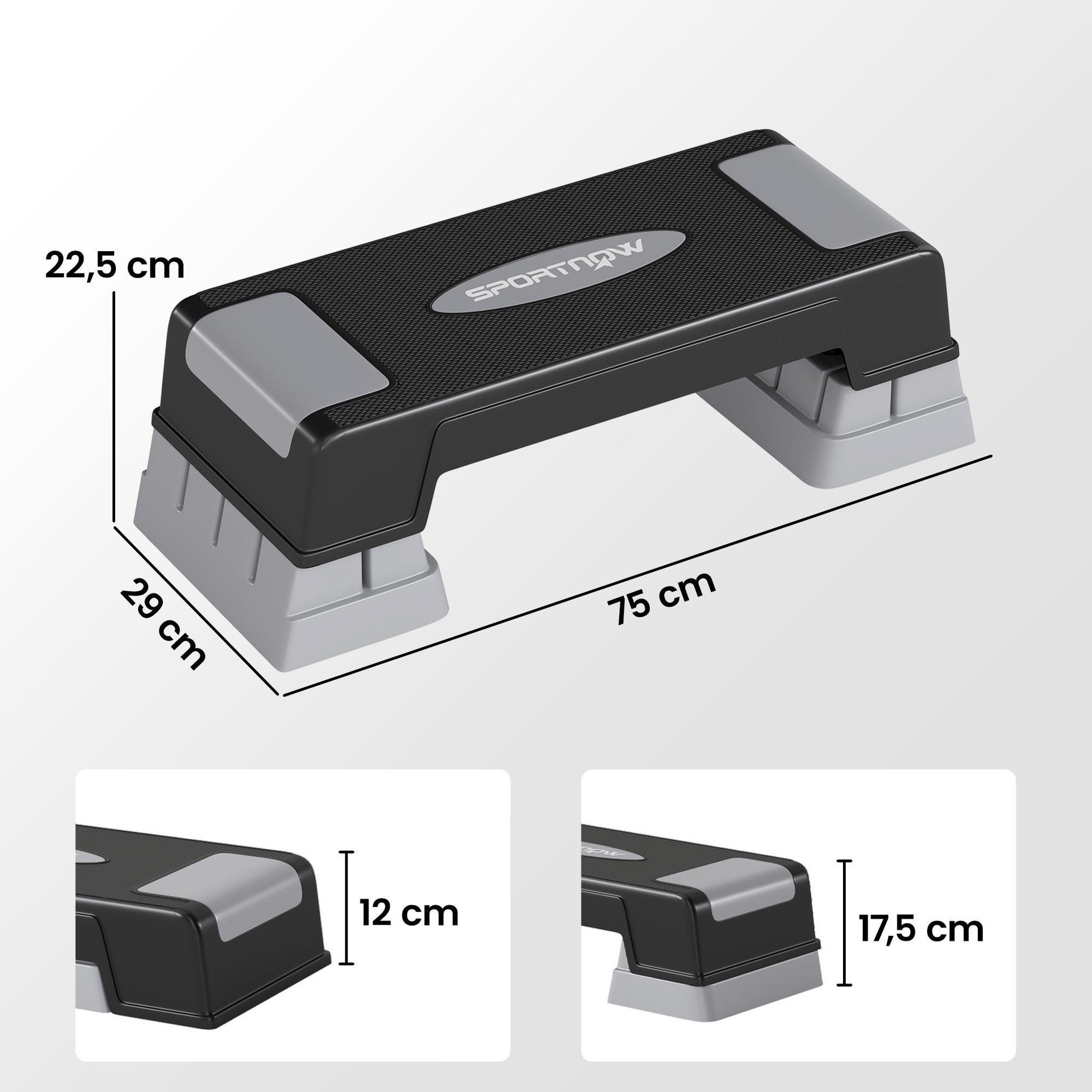 Voir la diapositive 3 : HOMCOM Step fitness aérobic hauteur réglable 3 niv. Surface antidérapante gris noir