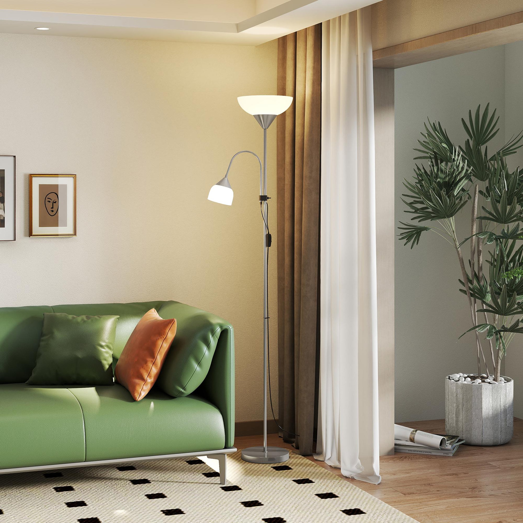 Voir la diapositive 4 : HOMCOM Lampadaire 2 têtes douilles e27 e14 base métal dim. Ø28 x 179,5h cm gris blanc