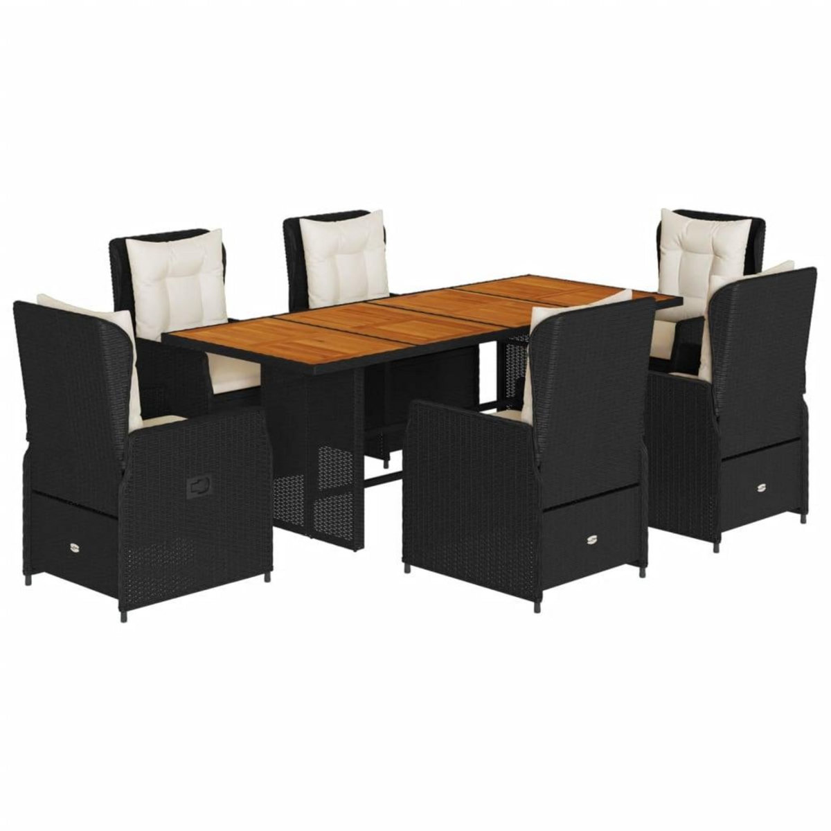 VIDAXL Ensemble a manger de jardin coussins 7pcs Noir Resine tressee