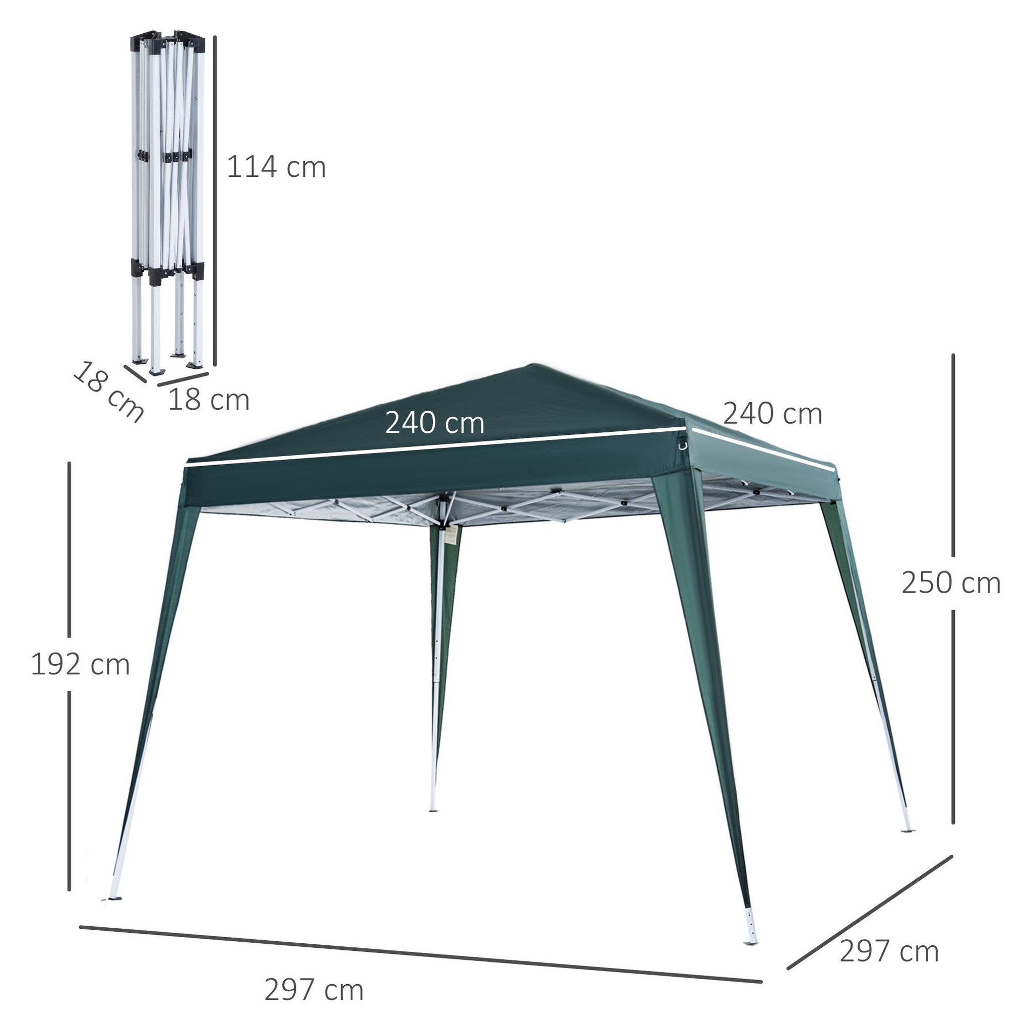 Voir la diapositive 3 : OUTSUNNY Tonnelle barnum de jardin pop-up pliant 2,4L x 2,4l x 2,5H m acier polyester imperméabilisé anti UV avec sac de transport vert