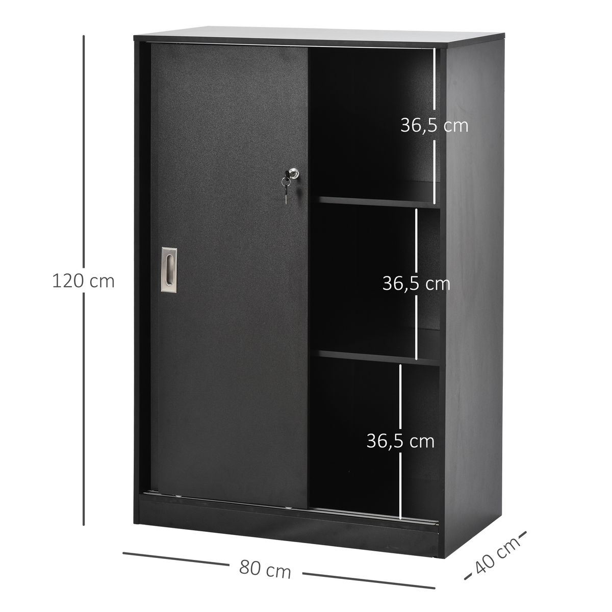 HOMCOM Armoire de bureau 2 portes coulissantes verrouillables dim. 80L x 40l x 120H cm 2 étagères panneaux particules noir