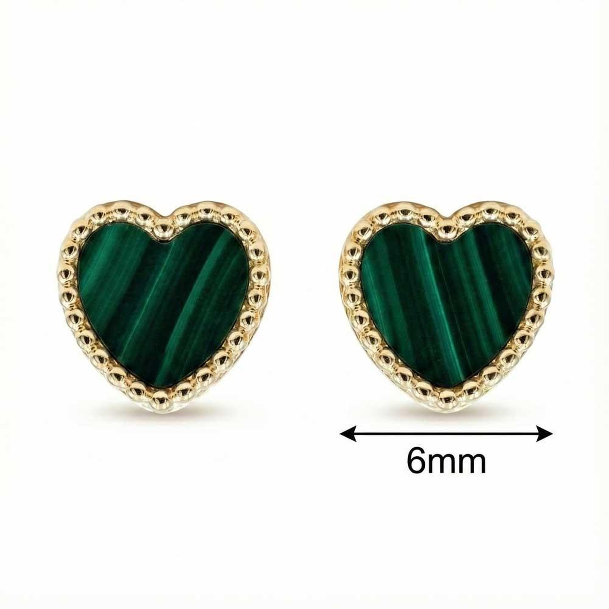Voir la diapositive 3 : L'ATELIER D'AZUR Boucles d'Oreilles Or Jaune et Malachite - Puces Motif Coeur