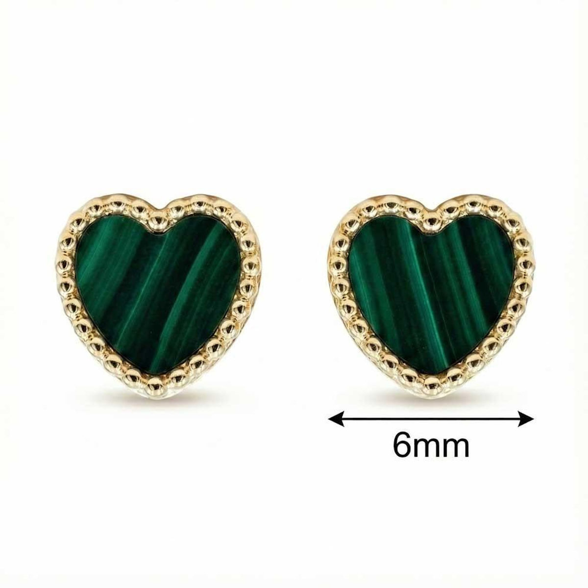 L'ATELIER D'AZUR Boucles d'Oreilles Or Jaune et Malachite - Puces Motif Coeur