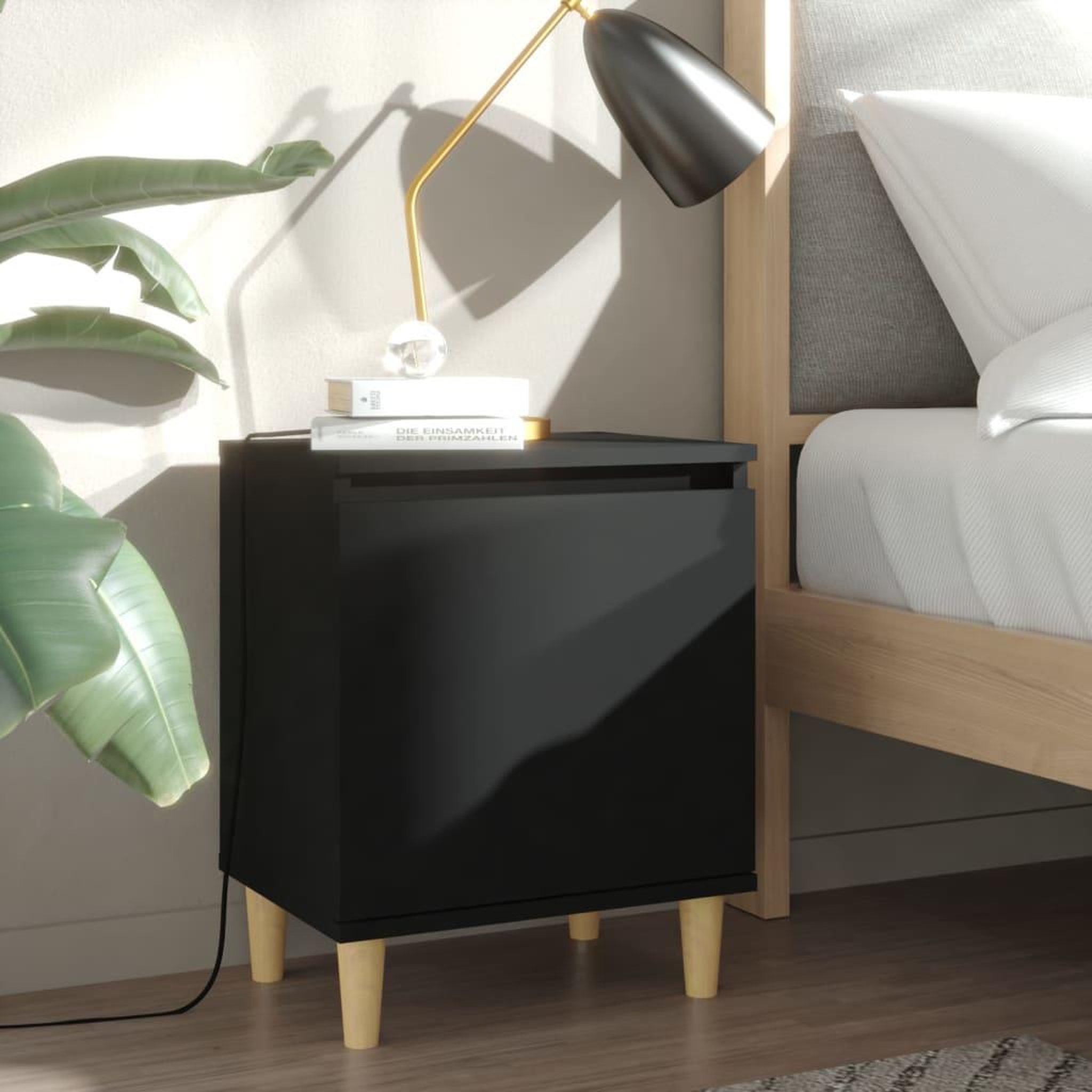 Voir la diapositive 1 : VIDAXL Table de chevet avec pieds en bois massif Noir 40x30x50 cm
