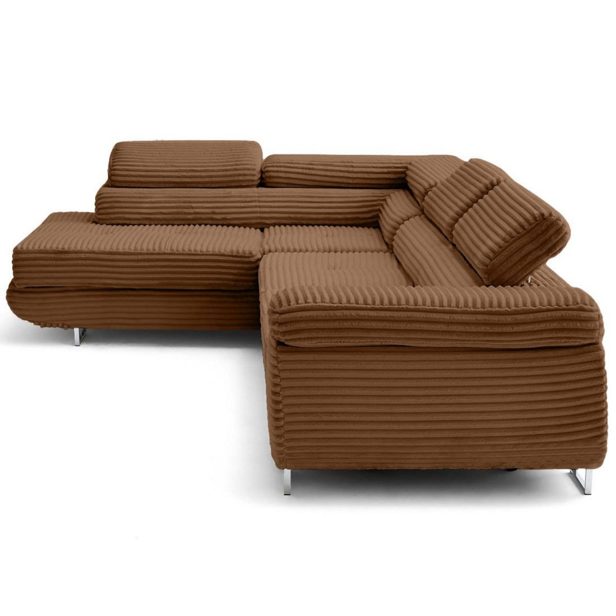 LISA DESIGN Zaria - canapé d'angle gauche 5 places convertible avec coffre et têtières en velours côtelé grosses côtes