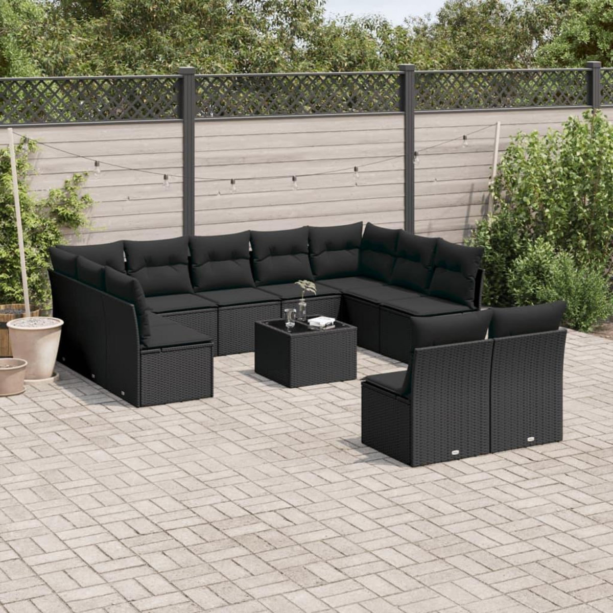VIDAXL Salon de jardin 12 pcs avec coussins noir resine tressee