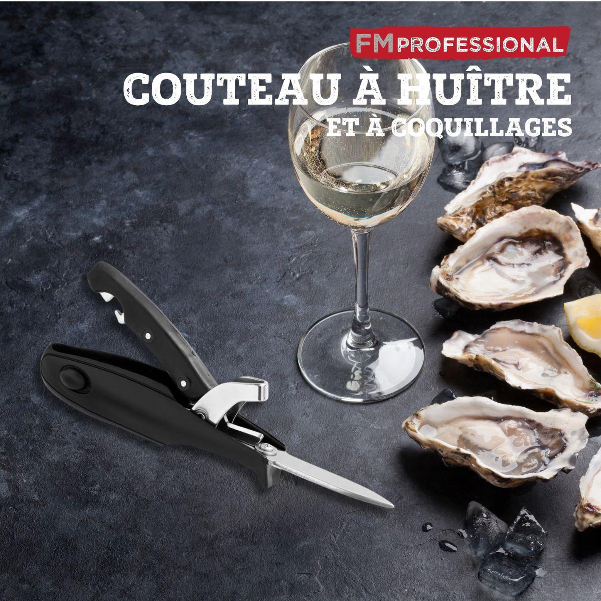 Voir la diapositive 2 : FM PROFESSIONAL Couteau à huître 2 en 1 18 cm FM Professional Divers