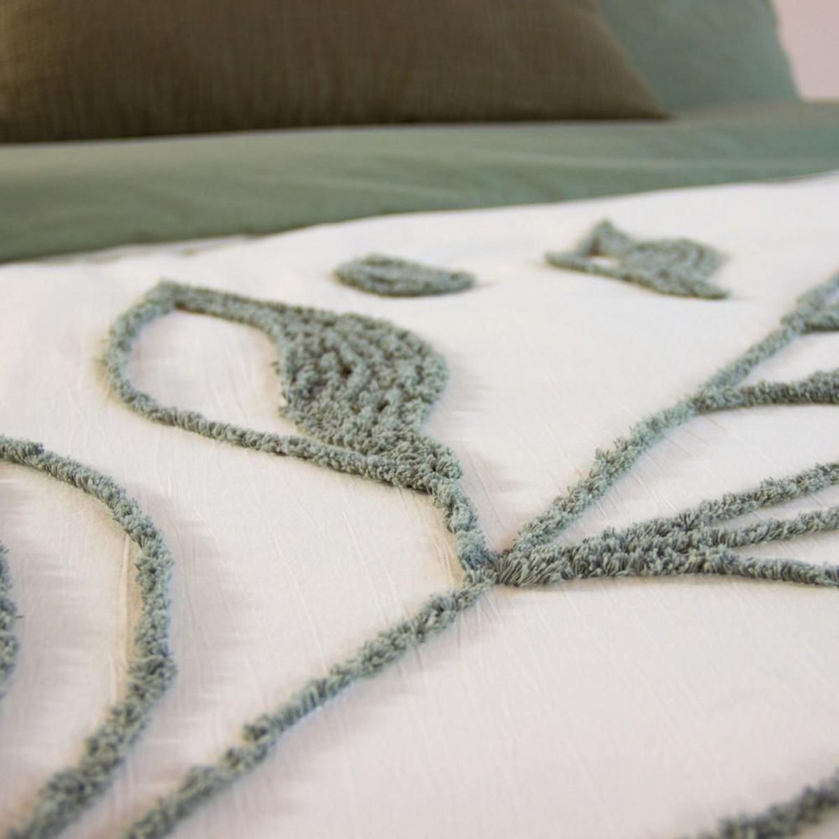 COTE DECO Housse de couette 260x240 + 2 taies HERBIER en coton lavé