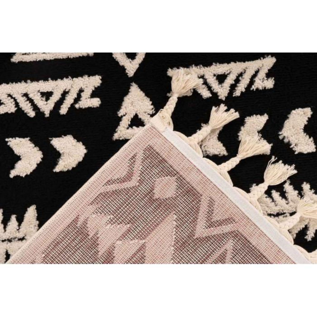 Paris Prix Tapis Tissé Ethnique avec Franges  Lovis II  Noir