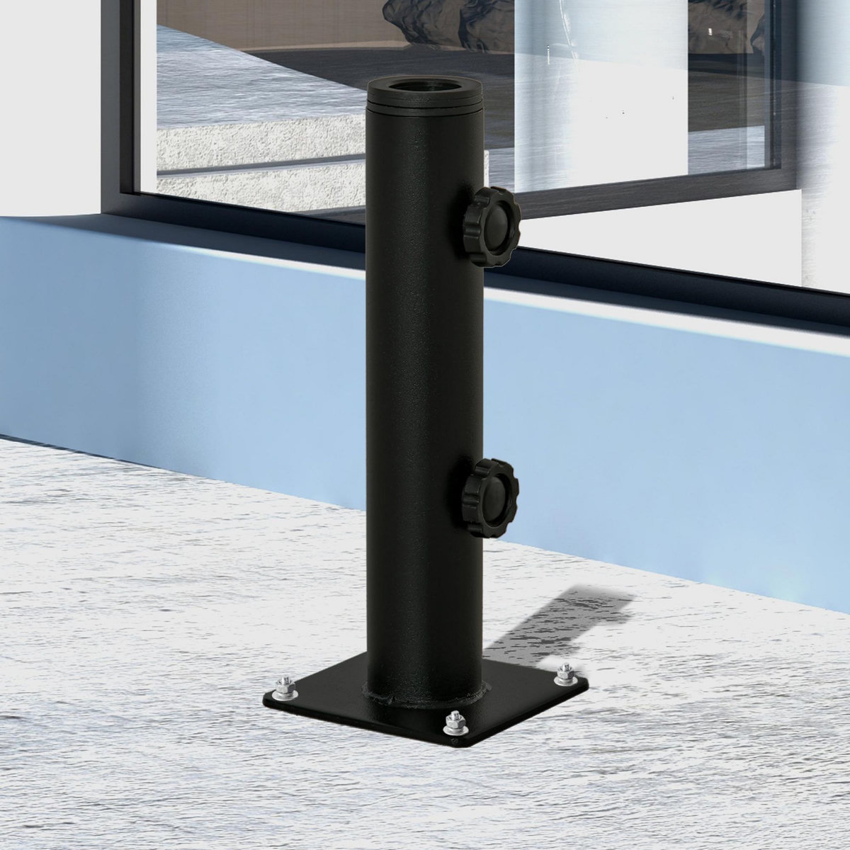 OUTSUNNY Pied de parasol - support de parasol pour ancrage au sol - visserie incluse - acier noir